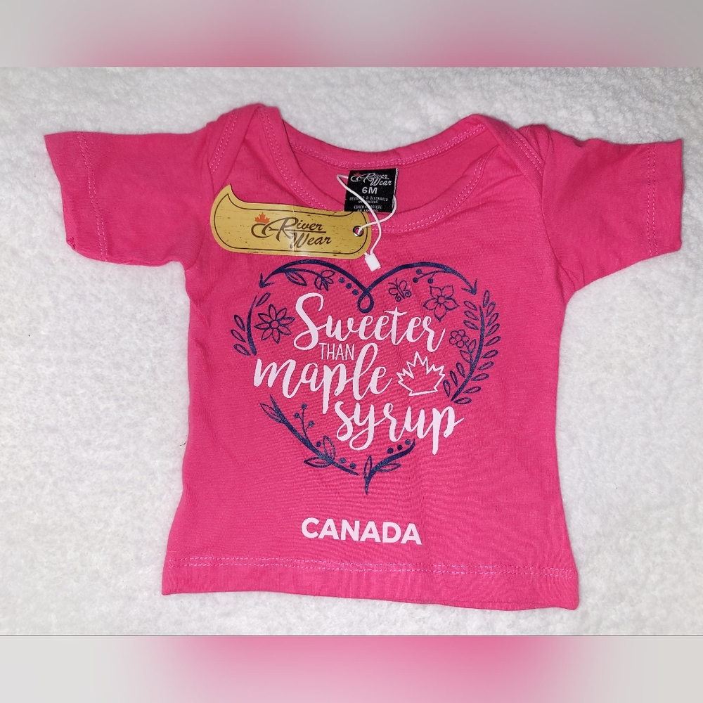 🆕️ River Wear "Sweeter Than Maple Syrup" Hot Pink Canada Baby T-Shirt 6 Months